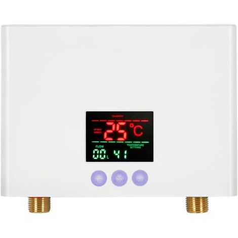 Mini calentador de agua eléctrico, calentador de agua instantáneo de pared de 3 kW con pantalla LED, ajuste de temperatura de 3 niveles, control remoto para el hogar, la cocina y el baño [Clase energé