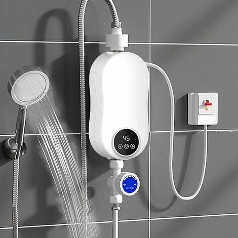Mini calentador de agua eléctrico de 5500 W con cabezal de ducha y pantalla LED, 220 V IPX4 impermeable, calentamiento rápido, calentador de agua instantáneo de temperatura constante para cocina, baño