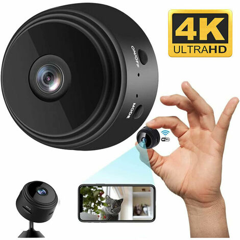 Mini caméra espion, caméra de sécurité 4K HD WiFi Caméra de surveillance à résolution réglable avec vision nocturne et détection de mouvement pour caméra cachée intérieure/extérieure (Noir)