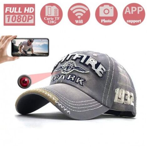 Mini caméra HD 1080P Casquette Gris Chapeau WIFI Support de Téléphone Portable Visionnage à distance Vision nocturne Sport Plein air
