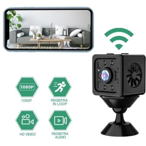 Mini Caméra Surveillance WiFi Intérieur 1080P, vision nocturne, détection de mouvements, audio , config,facile, Noir