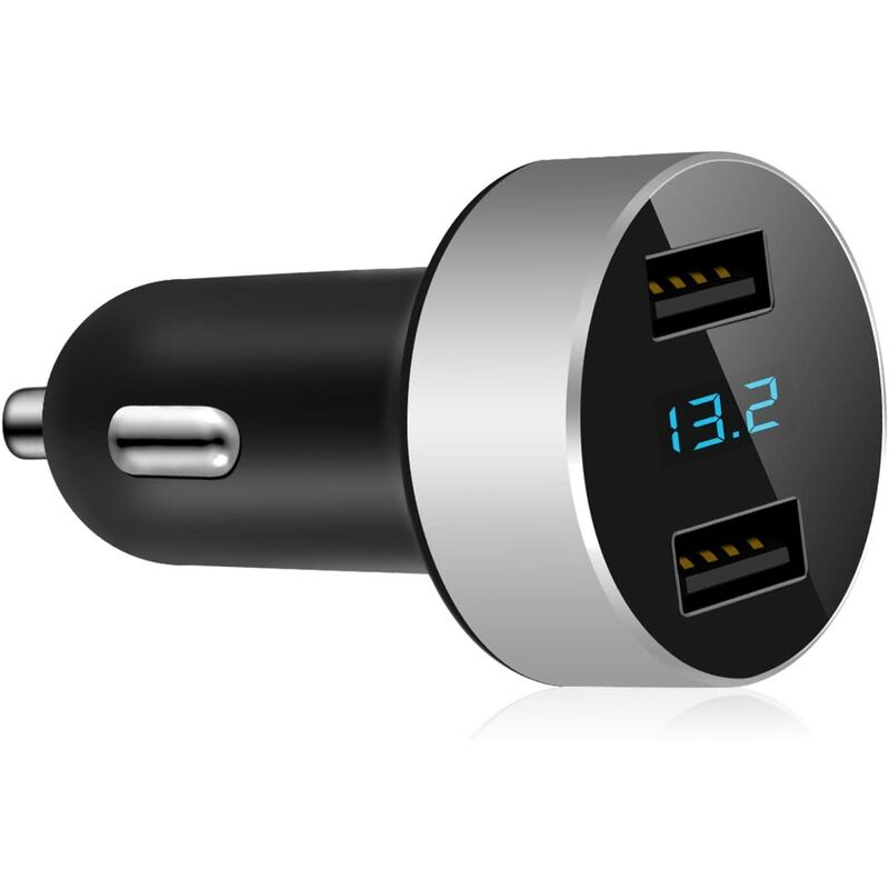 

Mini cargador USB con toma de encendedor de cigarrillos - 2 puertos - Carga inteligente - Carga rápida Función de voltímetro 3.0 Pantalla LED Nivel