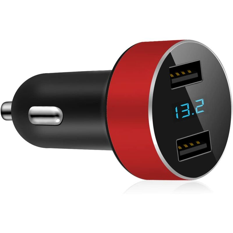 

Mini cargador USB con toma de encendedor de cigarrillos - 2 puertos - Carga inteligente - Carga rápida Función de voltímetro 3.0 Pantalla LED Nivel