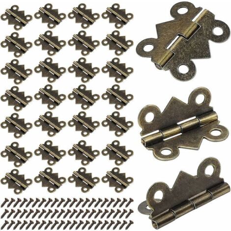 Mini cerniere pieghevoli a farfalla da 25x20 mm, colore bronzo anticato, ideali per mobili, ante, cassetti e credenze, con 200 viti e 50 cerniere.