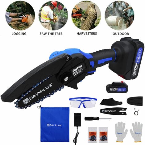 Mini Chainsaw Cordless Small Wood Chainsaw Pruning Chainsaw 500w  Rechargeable Portable Electric Saw For Tree Branch Wood Cutting Black