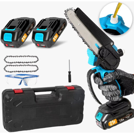 Mini Chainsaw 6 Inch with 2 × 21V Battery, Powerful Electric Small Portable Chainsaw with Automatic Oiler for Easy Pruning