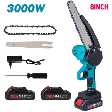 Mini Chainsaw 8 Inch with 2 × 24V Battery, Powerful Electric Small Portable Chainsaw with Automatic Oiler for Easy Pruning