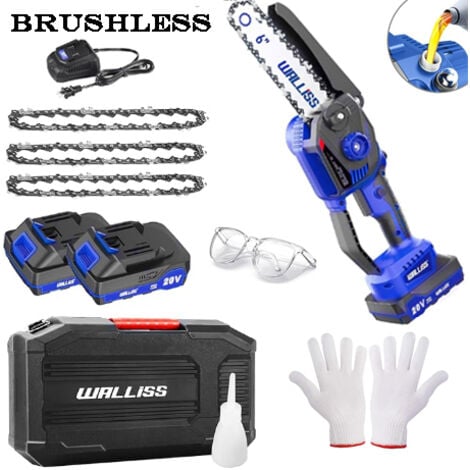 PULITUO Mini Chainsaw Cordless, 6 Inch Electric Chain Saw Small Chainsaw Battery Powered, Yard Tools Garden Gifts for Men Dad Husband, Hand Saw for Branches Wood Cutting Pruning-BLUE