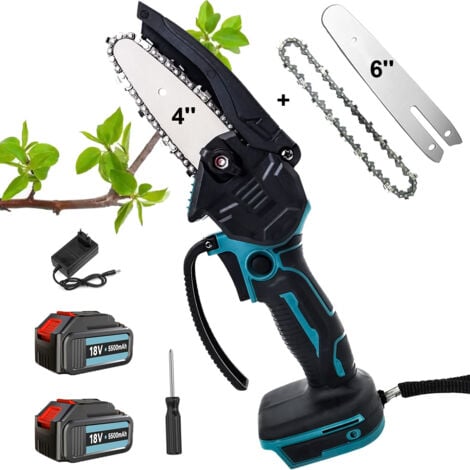 MAWIRON Mini chainsaws, 6 inch & 4 inch 2 in 1 Electric Cordless chainsaws One-Hand Saw for Tree Branches, Courtyard, Garden Wood Cutting,with 2x Battery 5500mAh+Charger Compatible with Makita Battery