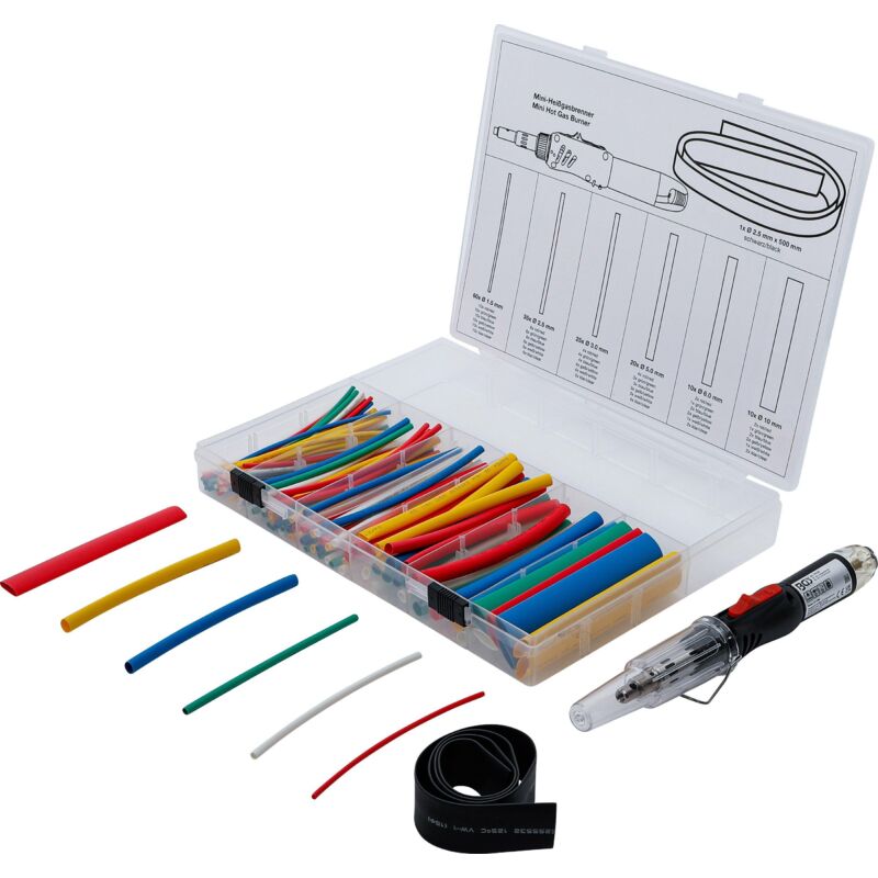 Mini chalumeau avec assortiment de gaines thermo-rétractables colorés avec ignition piézoélectrique 162 pièces