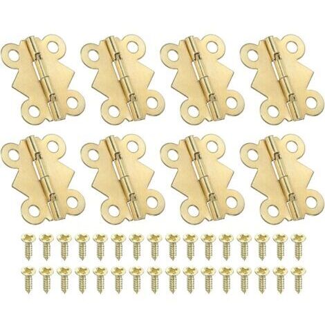 Mini Charnières pour Boîtes à Bijoux 24mm, 8 Pcs 180 Degré Mini Charnières Papillon avec 32 Vis pour Armoire, Boîte en Bois, Tiroir, Artisanat, Doré
