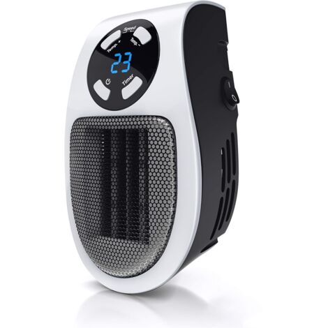 Mini chauffage soufflant céramique 500W - Mini radiateur soufflant avec télécommande - Minuterie 1 à 12h - Thermostat 15° à 30° - fiche électrique pivotante à 90° - salle de bain, bureau