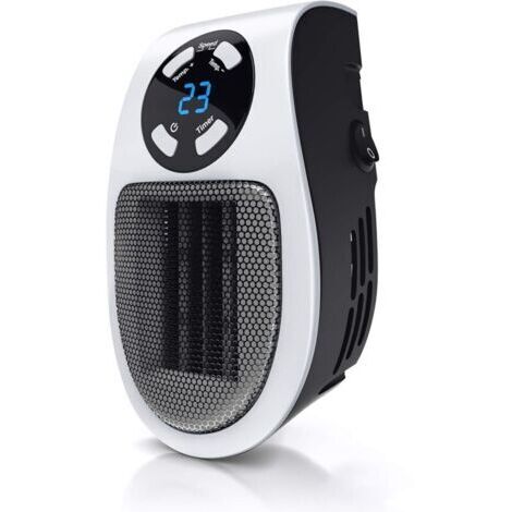 Mini chauffage soufflant céramique 500W - Mini radiateur soufflant avec télécommande - Minuterie 1 à 12h - Thermostat 15° à 30° - fiche électrique pivotante à 90° - salle de bain, bureau