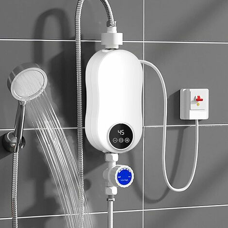 Mini chauffe-eau électrique 5500 W avec pommeau de douche et indicateur LED, 220 V IPX4 étanche à chauffage rapide, chauffe-eau instantané à température constante pour cuisine, salle de bain