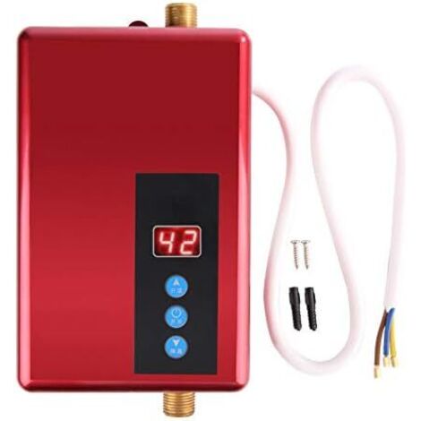 Mini chauffe-eau électrique instantané système de production d'eau chaude sans réservoir pour douche sans chauffe-eau pour cuisine et salle de bain, 220V 5.5KW(rouge)
