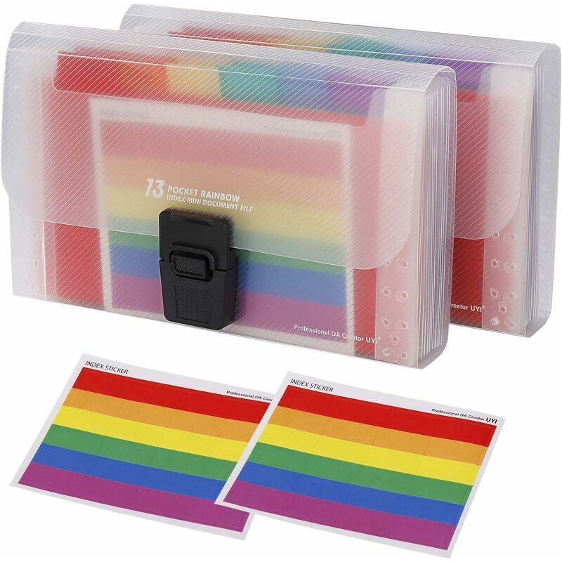 Mini Chemises à Documents Format, 2 Pièces A6 Trieur Document 13 Compartiments Extensible Étanche Classeur Trieur Accordéon de Bureau avec