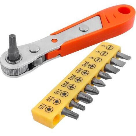 Mini chiave a cricchetto da 1/4" reversibile con cacciavite e 10 punte per riparazioni, multifunzionale e pratico