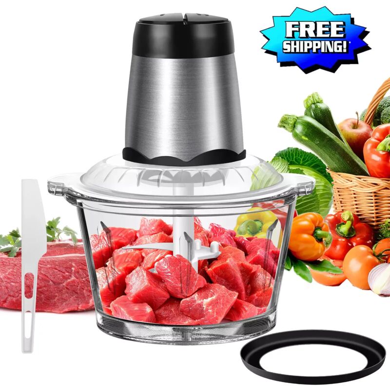 Dayplus - Mini Chopper Electric Food Processor 2 Litre Glass Bowl & Stainless Steel Blades