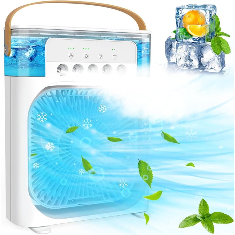 Mini climatiseur portable - Avec 3 vitesses - Minuterie 1/2/3H - Rotation à 360° - Petit ventilateur de climatisation personnel - USB - Pour bureau,