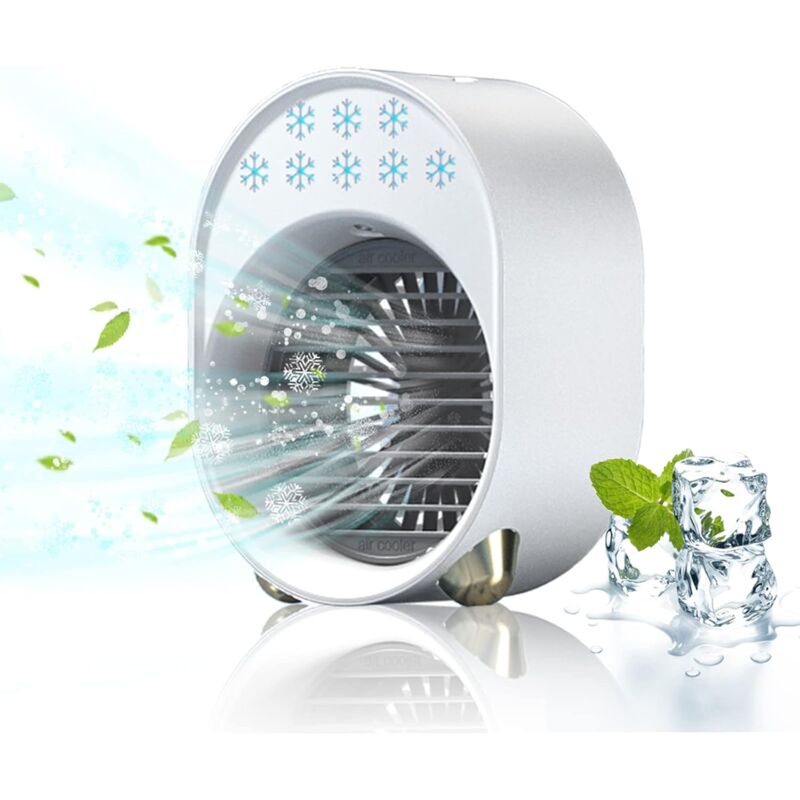 Mini Climatiseur Portable, Mobile Sans Évacuation, Ventilateur Silencieux Chambre, Clim Portable Rechargeable USB Petit Humidificateur Air 3600mAh 4