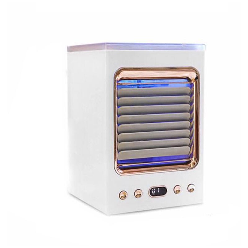 Mini Climatiseur Portatif de RéFrigéRation Humidificateur Multifonction Refroidisseur D'Air de Bureau pour la de Bureau, Blanc + Or