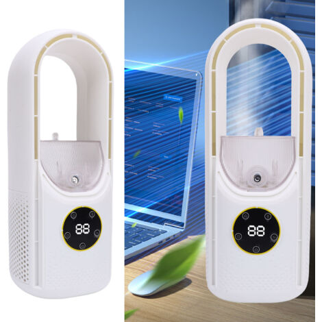 Mini climatiseur sans pales, ventilateur silencieux, refroidisseur de bureau USB pour la maison et le bureau, 6 vitesses, 6 niveaux de minuterie, veilleuse LED 7 couleurs