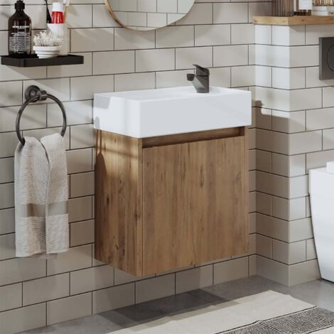 Mini Cloakroom Vanity Unit with Basin, Oak Effect