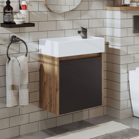 Mini Cloakroom Vanity Unit with Basin, Oak Effect and Anthracite