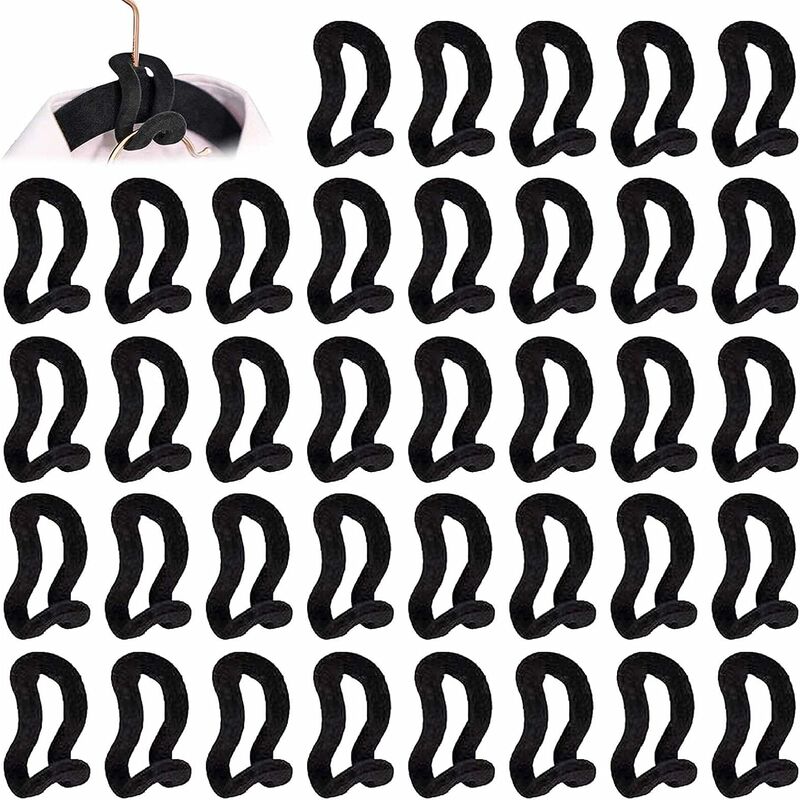 Mini Hook Hanger, Flocking Non-Slip Coat Hanger Hook Cascading Closet Hangers For Wardrobe, Bathroom, Bedroom, Kitchen—Black 40 Pieces Dksfjkl