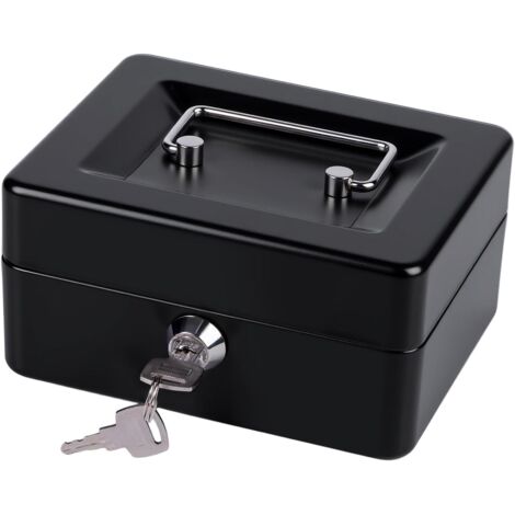 Mini coffret à argent avec plateau et verrou, coffret en métal à clé, boîte de rangement d'argent noire 5,9 × 4,7 × 2,95 pouces