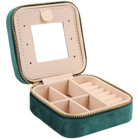 Mini coffret à bijoux de voyage en velours avec miroir, Boîte à bijoux de voyage pour filles et femmes, boucles d'oreilles, colliers, Vert foncé