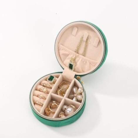 Mini coffret à bijoux de voyage en velours, Boîte à bijoux de voyage pour filles et femmes, Petit organisateur de bijoux pour bagues, colliers, vert