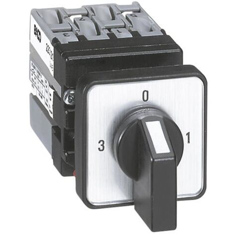 Mini-commutateur à cames 3 directions avec position arrêt - 2P - fixation centrale Ø22 sur porte - LEGRAND