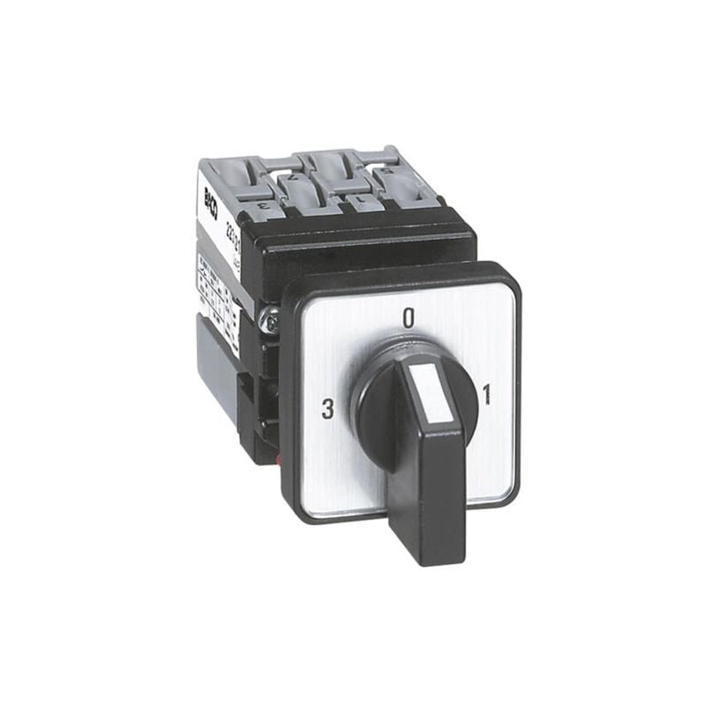 Mini-commutateur à cames 3 directions avec position arrêt - 2P - fixation centrale Ø22 sur porte Legrand