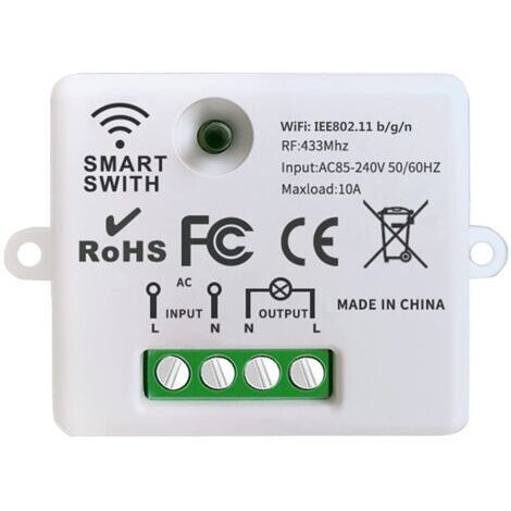 Mini commutateur WiFi sans fil récepteur de télécommande de relais RF 2500W 10A contrôle intelligent par téléphone via l'application Tuya compatible avec Alexa/Google Home