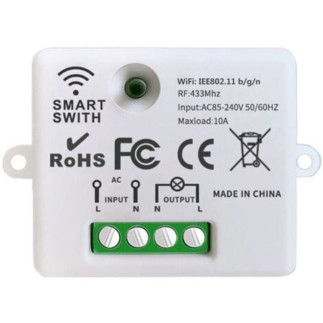 Mini commutateur WiFi sans fil récepteur de télécommande de relais RF 2500W 10A contrôle intelligent par téléphone via l'application Tuya compatible avec Alexa/Google Home