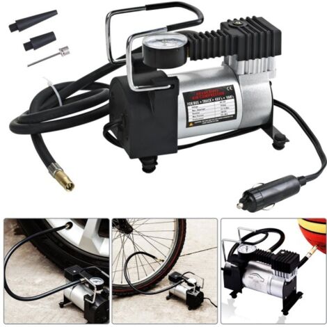 MINI COMPRESOR DE AIRE PORTATIL COCHE 12V 140PSI 3 CONECTORES BICICLETAS HINCHABLES
