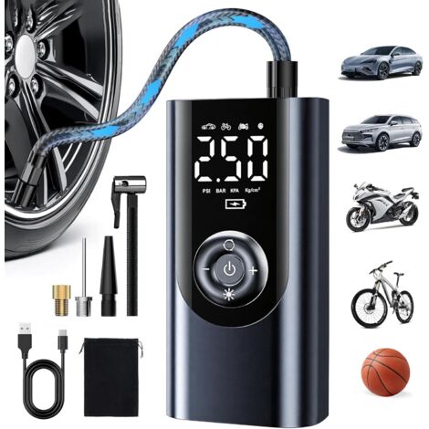 Mini Compresseur à Air Portatif 150 PSI- , Gonfleur Pneus Voiture sans Fil LED et Arrêt Automatique, pour Vélos, Motos, Boules -