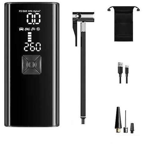 Mini compresseur d'air portable 6000 mAh, 150 psi, gonfleur électrique, compatible avec les valves Schrader/Presta/Dunlop, avec LED, idéal pour voiture/moto.