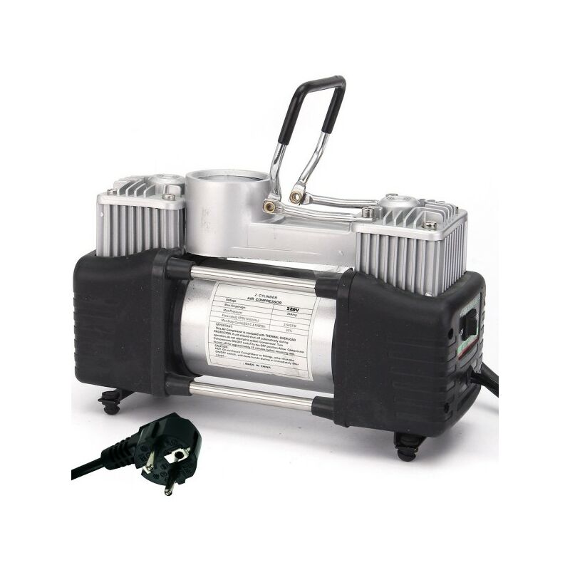 Image of Trade Shop - Mini Compressore Portatile 220 Volt a Doppio Cilindro Per Auto Moto + Manometro
