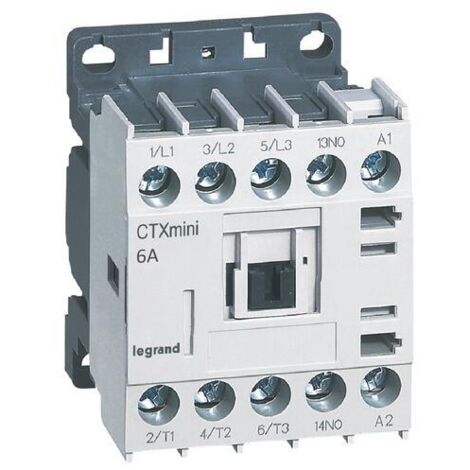 Mini-contacteur de puissance CTX³ 3 pôles 6A avec contact auxiliaire intégré 1NO - tension de commande 24V - 417000 - LEGRAND