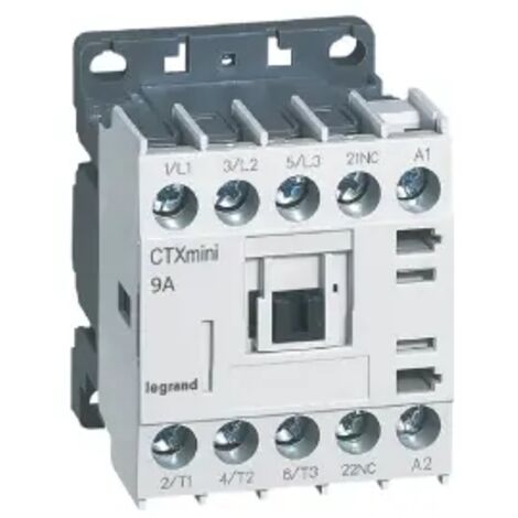 Mini contacteur de puissance CTX 3 pôles 9A avec contact auxiliaire intégré 1NF tension de commande 24V~ (417030)