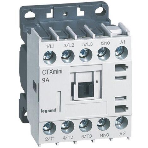 Mini-contacteur de puissance CTX³ 3 pôles 9A avec contact auxiliaire intégré 1NO - tension de commande 24V - 417020 - LEGRAND
