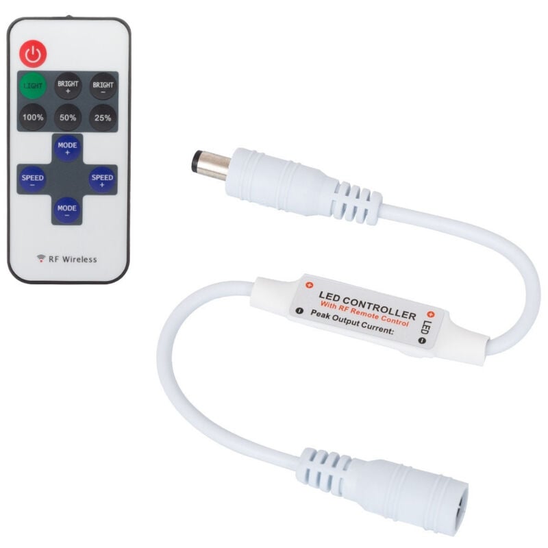 

Controlador Regulador Mini Tira LED Monocolor 12/24V DC con Mando RF