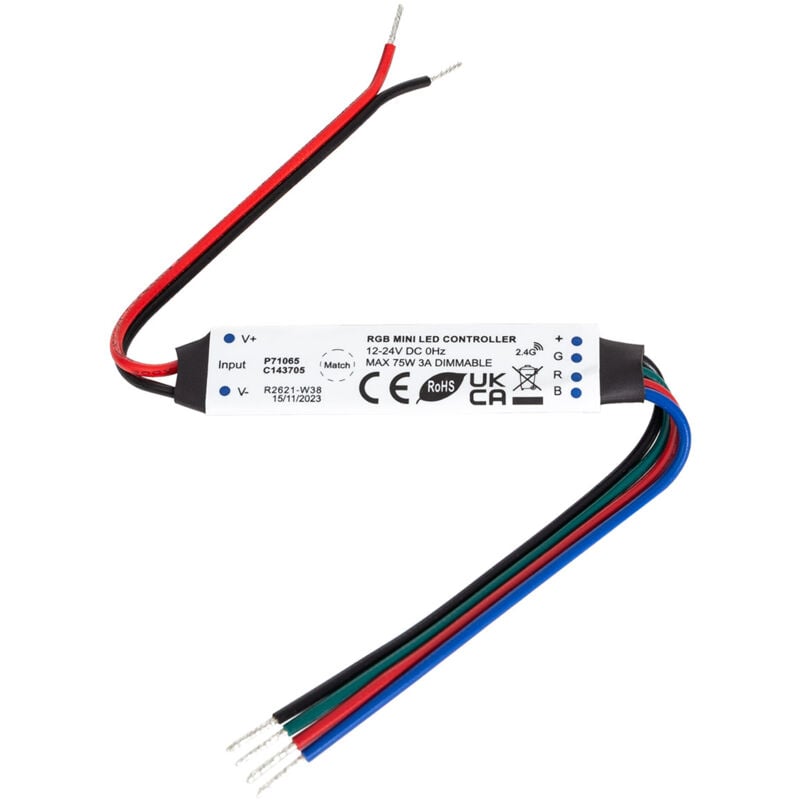 

Controlador Regulador Mini Tira LED RGB 12/24V DC compatible con Mando RF Blanco - Blanco