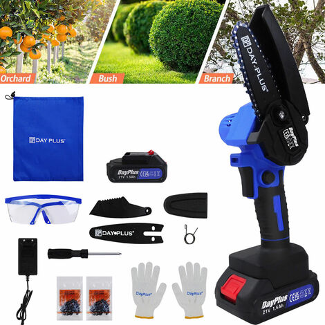 Mini Cordless Chainsaw 4 Inch, Mini Chainsaw Cordless Brushless with 2 Batteries 1.5Ah & 2 Chains, Handheld Electric Chainsaw Portable Small Chain Saw for Tree Branches, Courtyard, Garden Wood Cutting