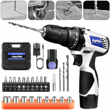 Mini Cordless Drill Electric Screwdriver Combi Drill Driver LED 2PCS Li-ion Battery