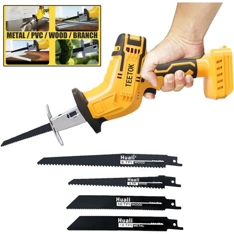 TEETOK Mini Cordless Reciprocating Saw, Electric Saber Saw,With 4 Blades Wood Cutter Pruner,Naked (Not Included Battery),Compatible with DeWALT Battery 18V-21V XR li-ion