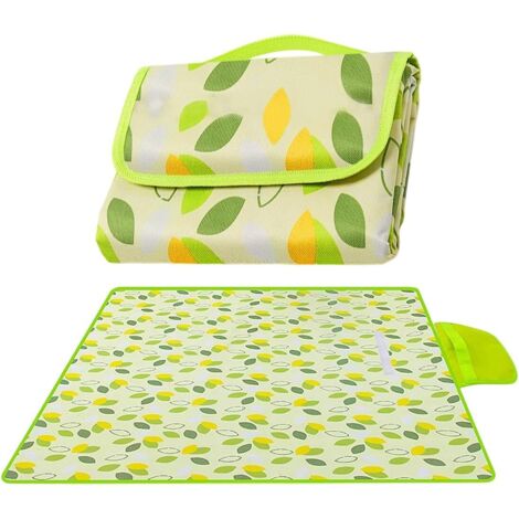 Mini Couverture Pique-Nique, Tapis de Plage Portable et Ultrafine, Plaid Imperméable 2-3 Personnes, Compact Extérieur, Natte pour Camping et Randonnée (100 x 150 cm) (Vert-Blanc à Carreaux)