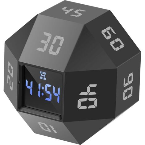 Mini Cube Minuteur 12 Faces avec Préréglages 1-3-5-10-15-20-25-30-45-60-90 Min, Outil de Gestion du Temps Rechargeable pour Gestion TDAH, Études & Cuisine (Noir)